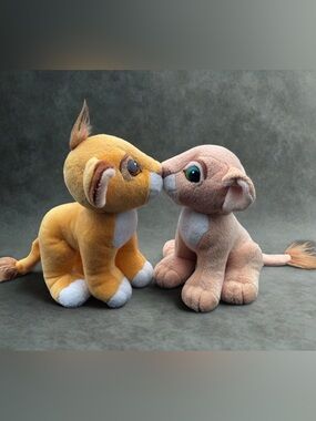 Mattel Lion King Simba & Nala Magnetic Nose Kissing Plush Disney Set Vintage 90s